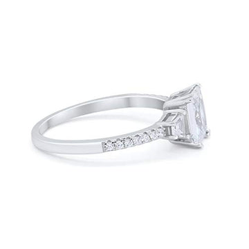 Emerald Cut Three Stone Wedding Ring Simulated CZ 925 Sterling Silver